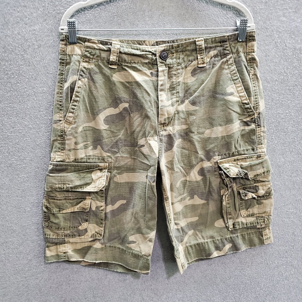 Cape Juby Men Shorts 31 Olive Green Camo Cargo Pockets Mid Rise 10" Inseam